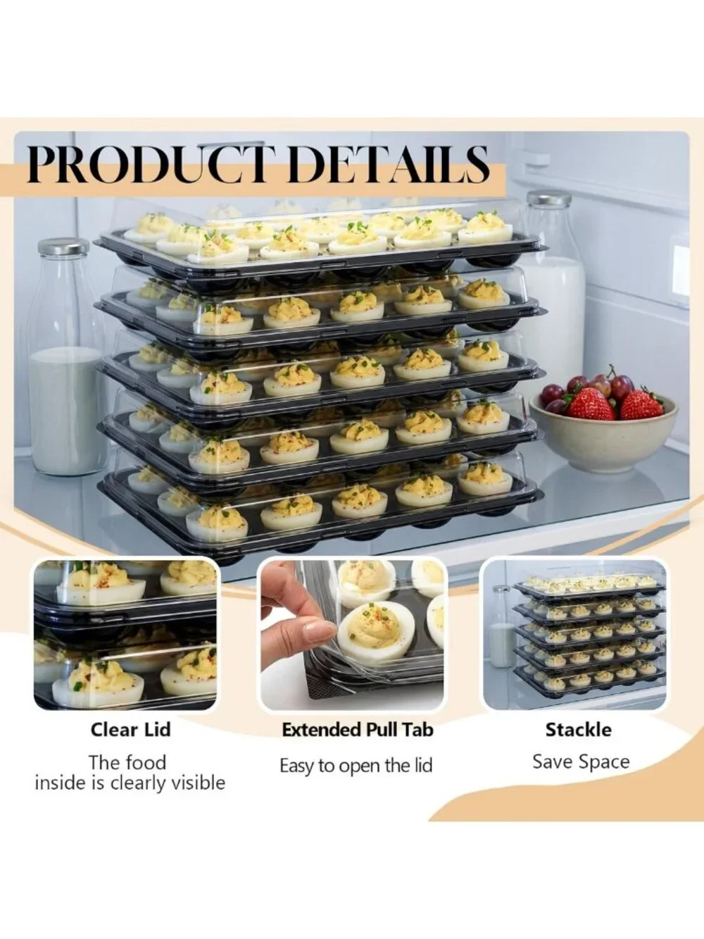 Extra Large Deviled Egg Containers with Lids - 10 Pack, Food Safe & BPA-Free